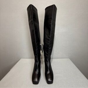 New ZARA Black Leather Boots 6M Knee High Platform Block Heel Zip Sleek Modern
